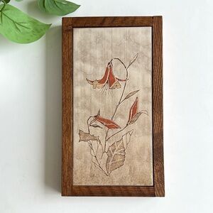 Vintage Wood Framed Floral Tile Wall Hanging Trivet